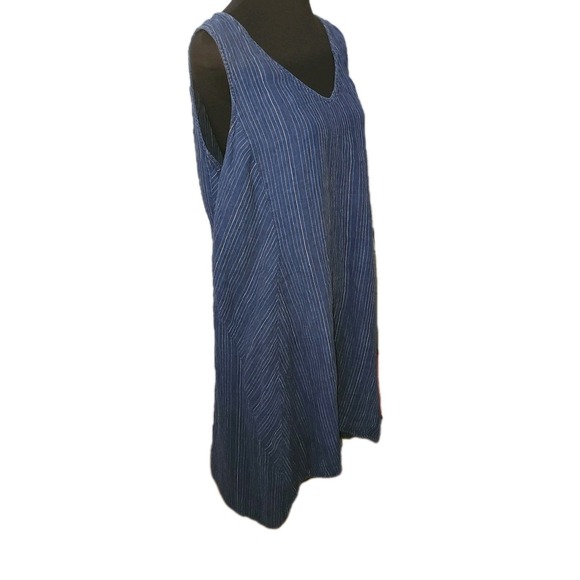 J. Jill Love Linen Blue Striped Dress Sleeveless Hi Lo Pocket Lagenlook XL - Picture 5 of 10